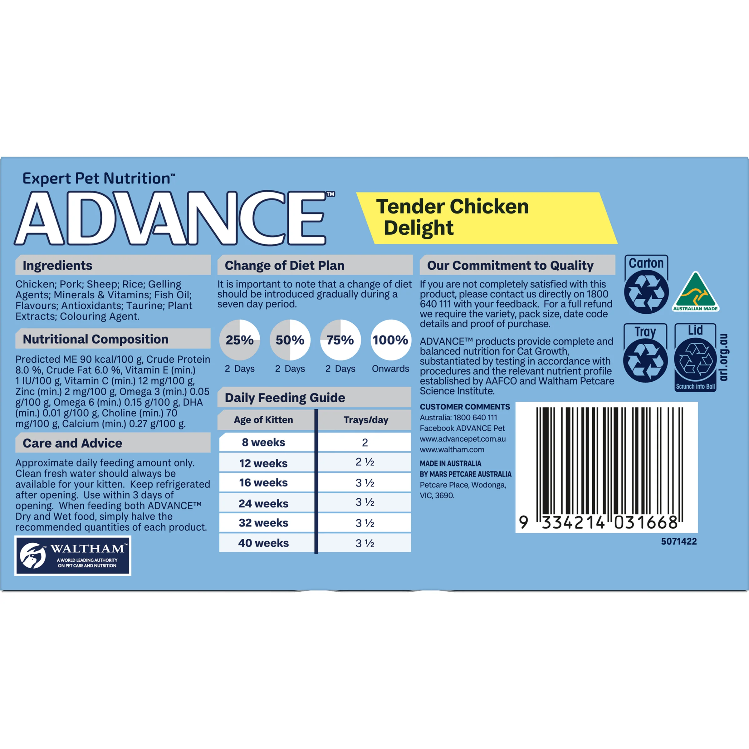 Advance Tender Chicken Delight Kitten Wet Cat Food Trays 85g x 7 - Image 4